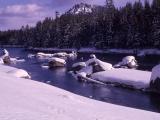 Madison River in the winter with snow